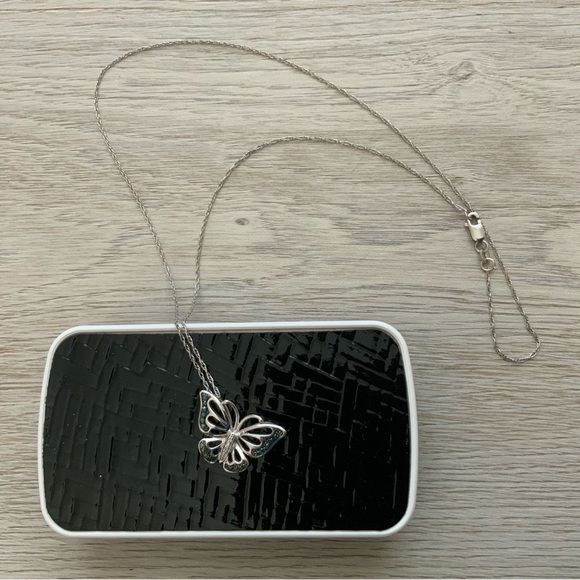 Sterling silver butterfly pendant with sapphires and diamonds. - Picture 1 of 2